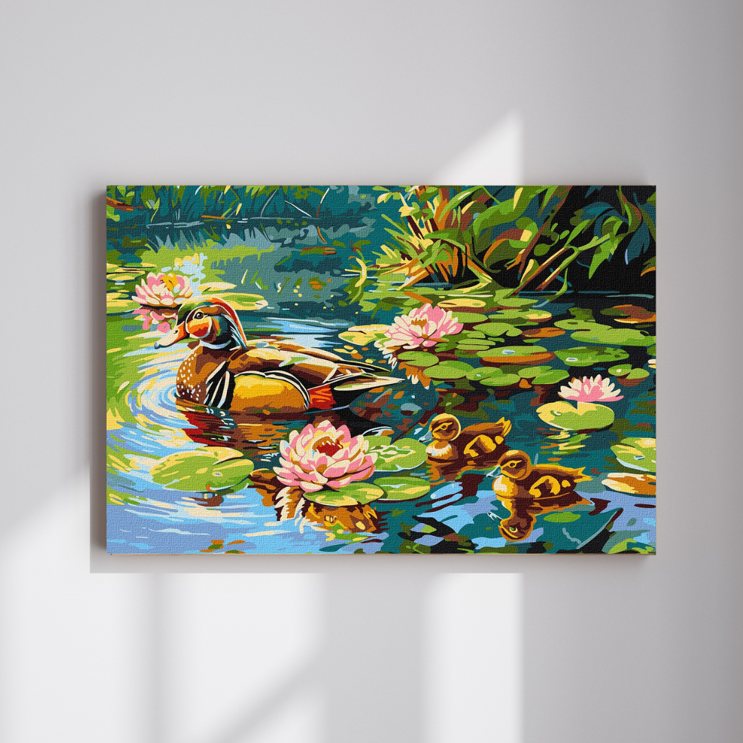 Schilderen op Nummer – Eendenfamilie op de Vijver – 40x50