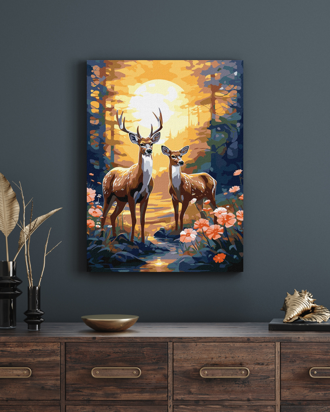 Schilderen op Nummer – Hertenkoppel in de Zonsondergang – 40x50