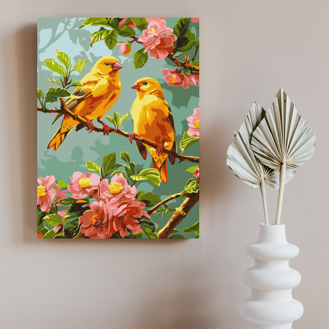 Schilderen op Nummer – Gele Vogels tussen Bloesem – 30x40
