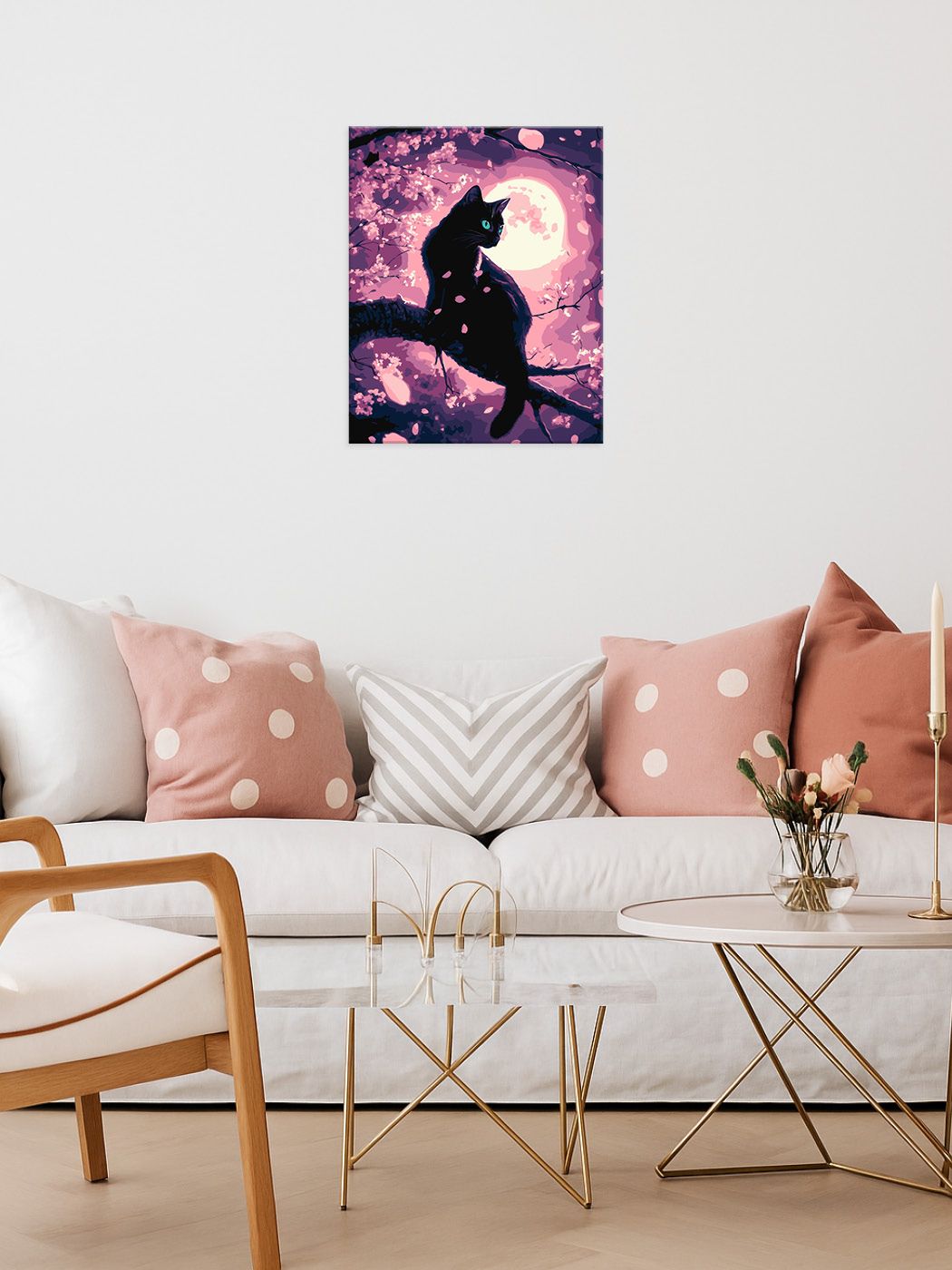 Schilderen op Nummer – Zwarte Kat bij de Maan – 40x50