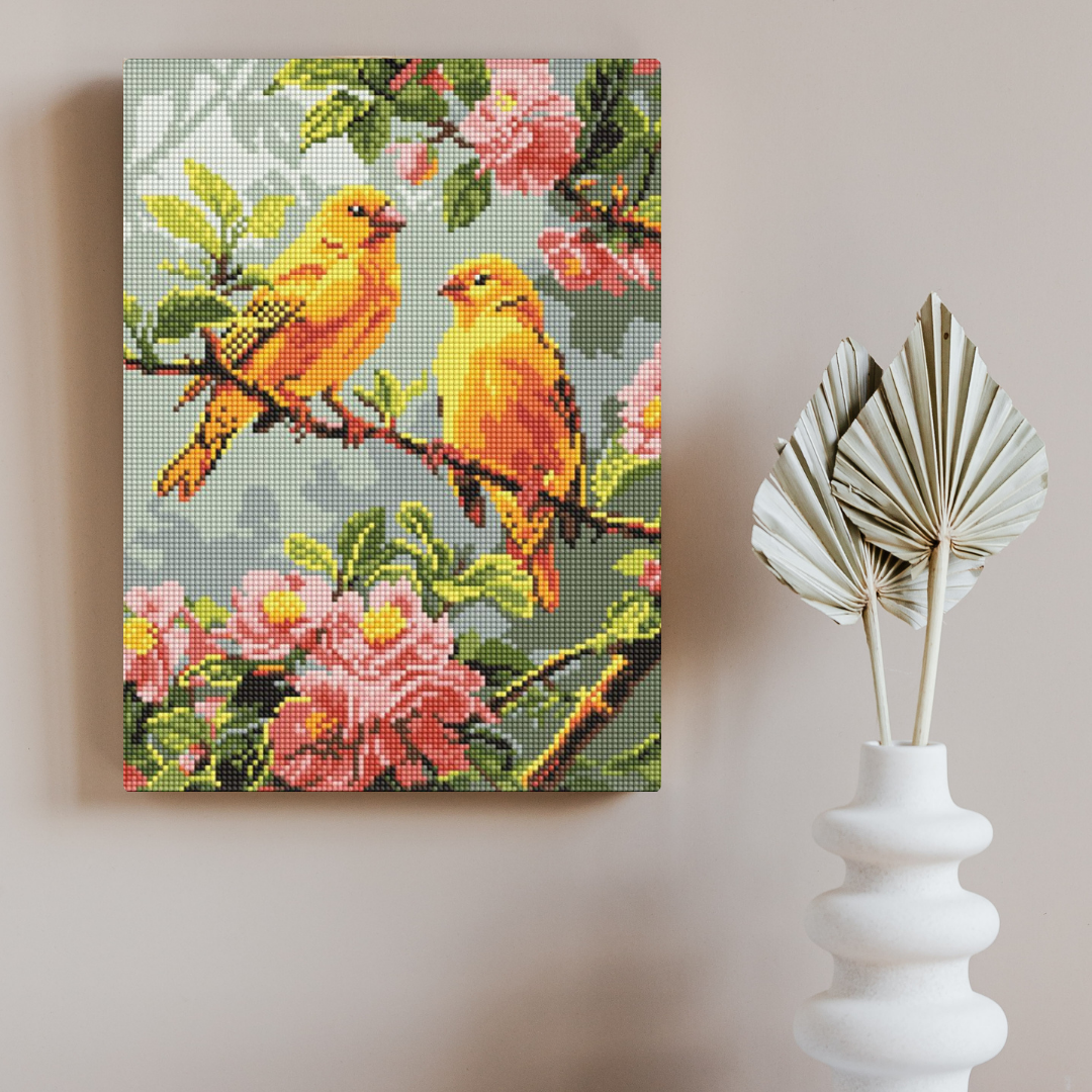 Diamond painting – Kanaries met Bloesem - 30×40 cm