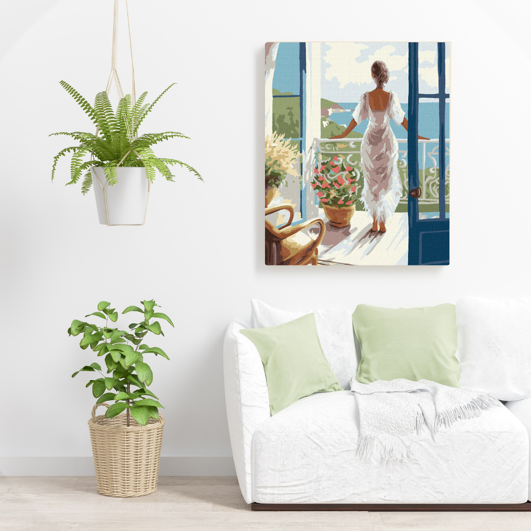 Schilderen op Nummer - Vrouw bij Balkon met Zeezicht - 40x50